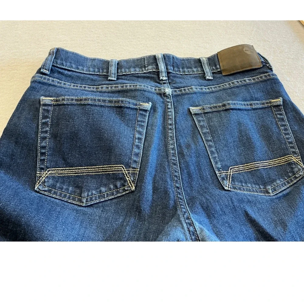 Timberland Mens Jeans Dark Wash Straight Leg Denim 34x31 Rugged Casual Blue